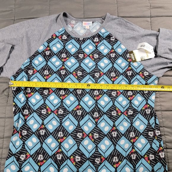 LulaRoe Randy Disney Womens 3XL Gray Blue Shirt Top 3/4 Sleeve All Ove Print - Picture 7 of 10
